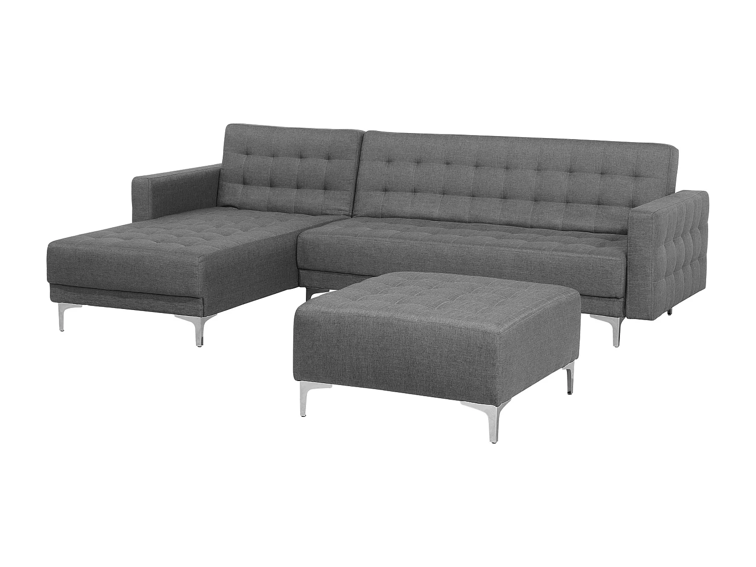 Canapé-lit d'angle modulable 4 places ABERDEEN Tissu Gris clair avec ottoman Côté droit