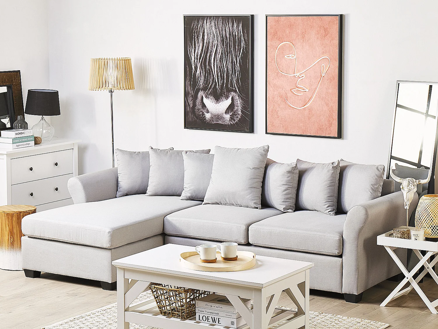 Hoekbank VIKNA Stof Lichtgrijs 3-zitter Rechterzijde