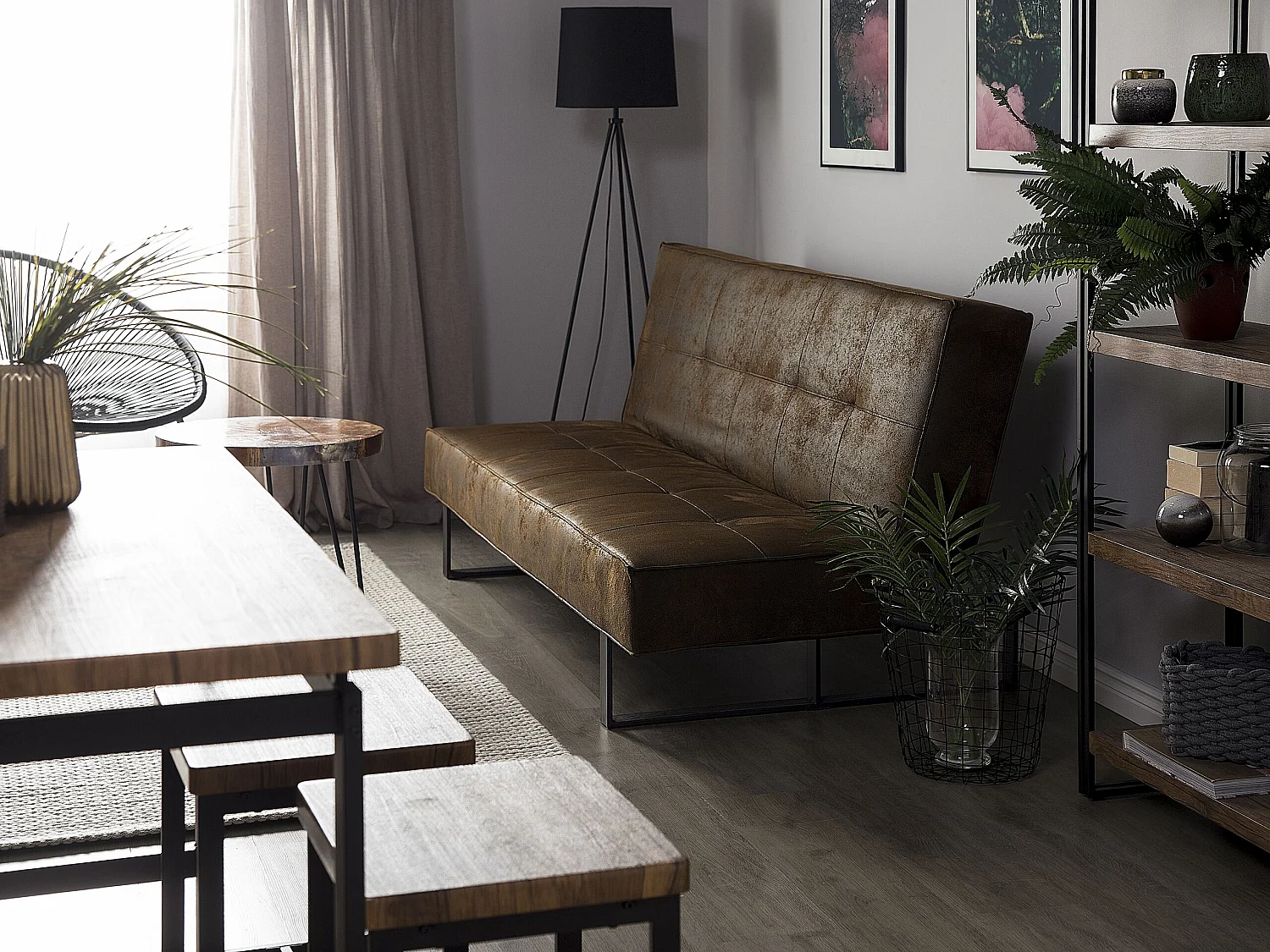 Sofa rozkładana DERBY Ekoskóra Złoty brąz dla 3 osób