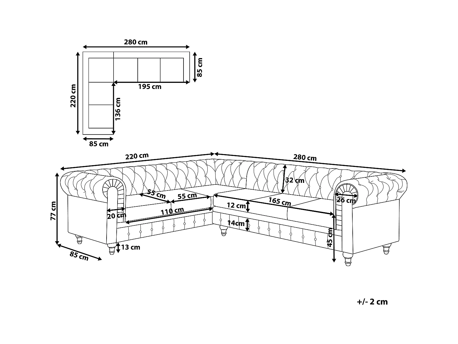 Narożnik CHESTERFIELD Beżowy dla 6 osób Prawostronny