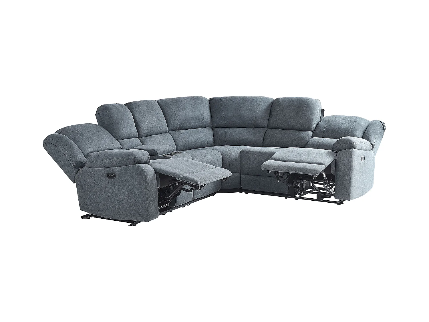 - Canapé d'Angle Relax Electrique - Rokke - Côté droite, en Tissu, Gris Foncé, avec Port USB