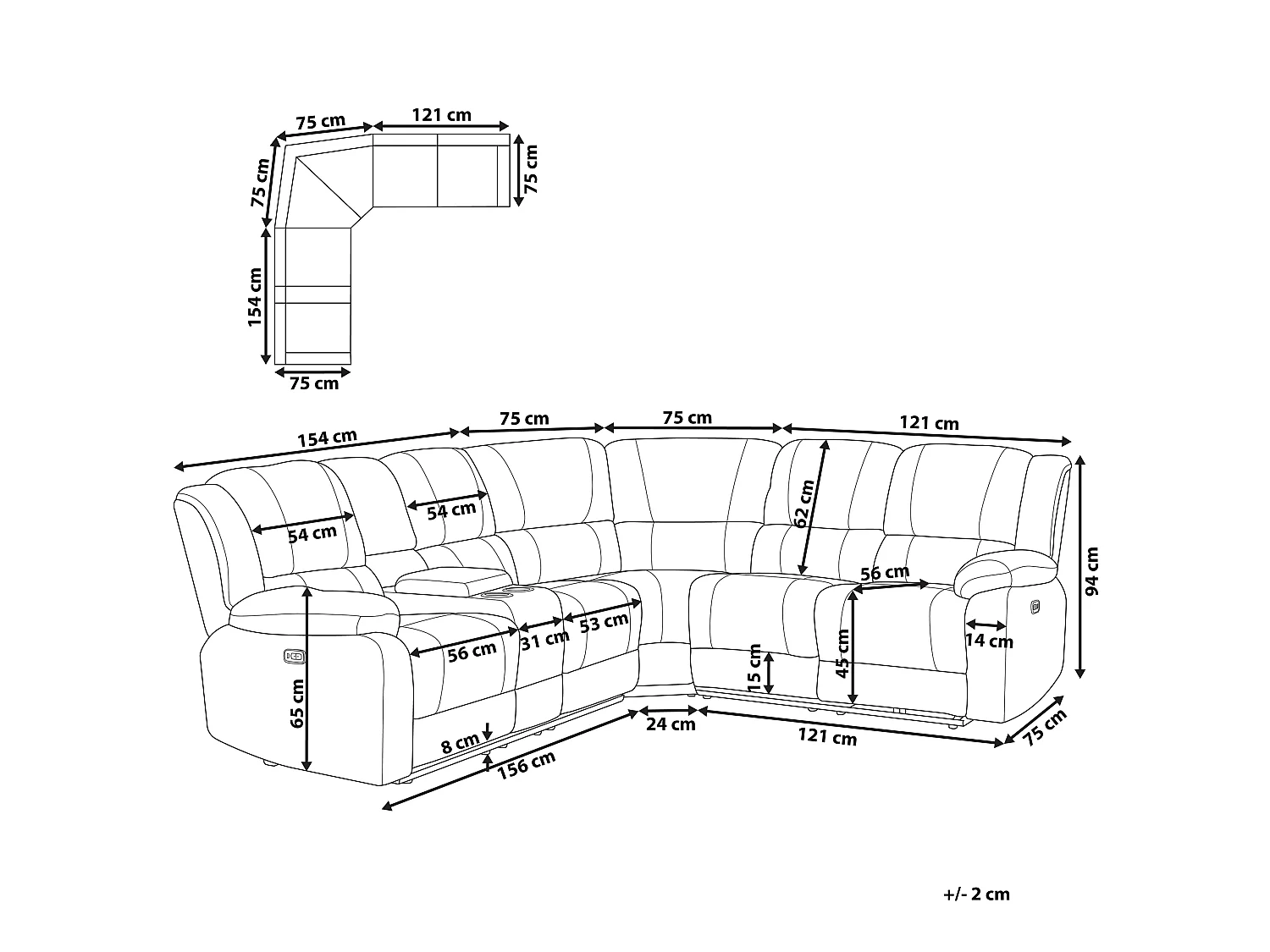 - Canapé d\'Angle Relax Electrique - Rokke - Côté droite, en Tissu, Gris Foncé, avec Port USB