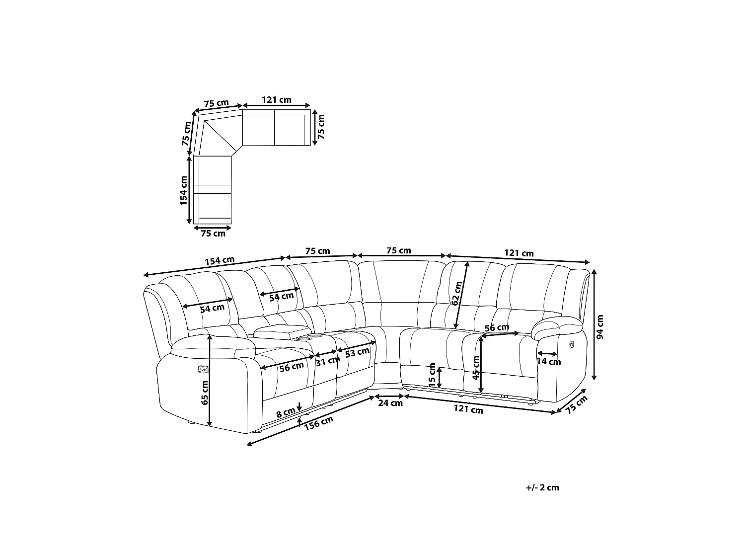 Sofá esquinero reclinable eléctrico ROKKE Tela Gris con puerto USB 5 plazas Izquierda