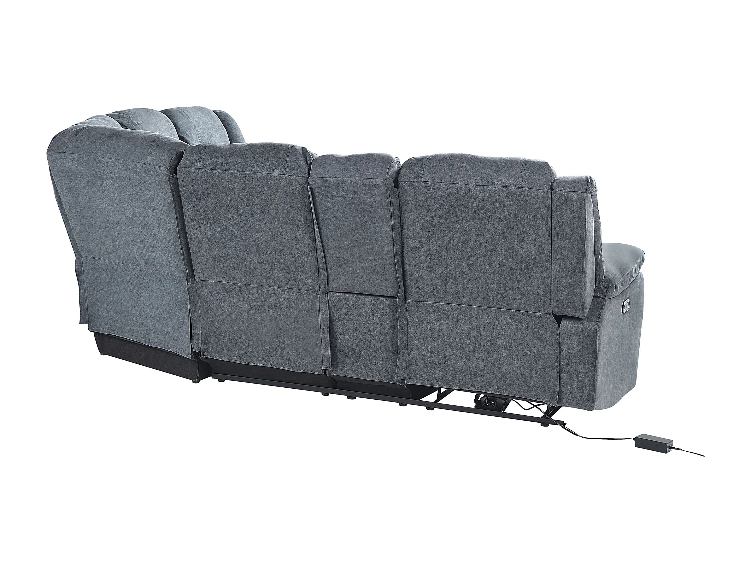 Sofá esquinero reclinable eléctrico ROKKE Tela Gris con puerto USB 5 plazas Izquierda