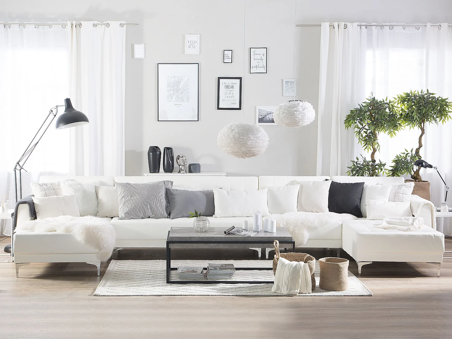 Narożnik rozkładany modułowy w kształcie U ABERDEEN Ekoskóra Biały dla 6 osób