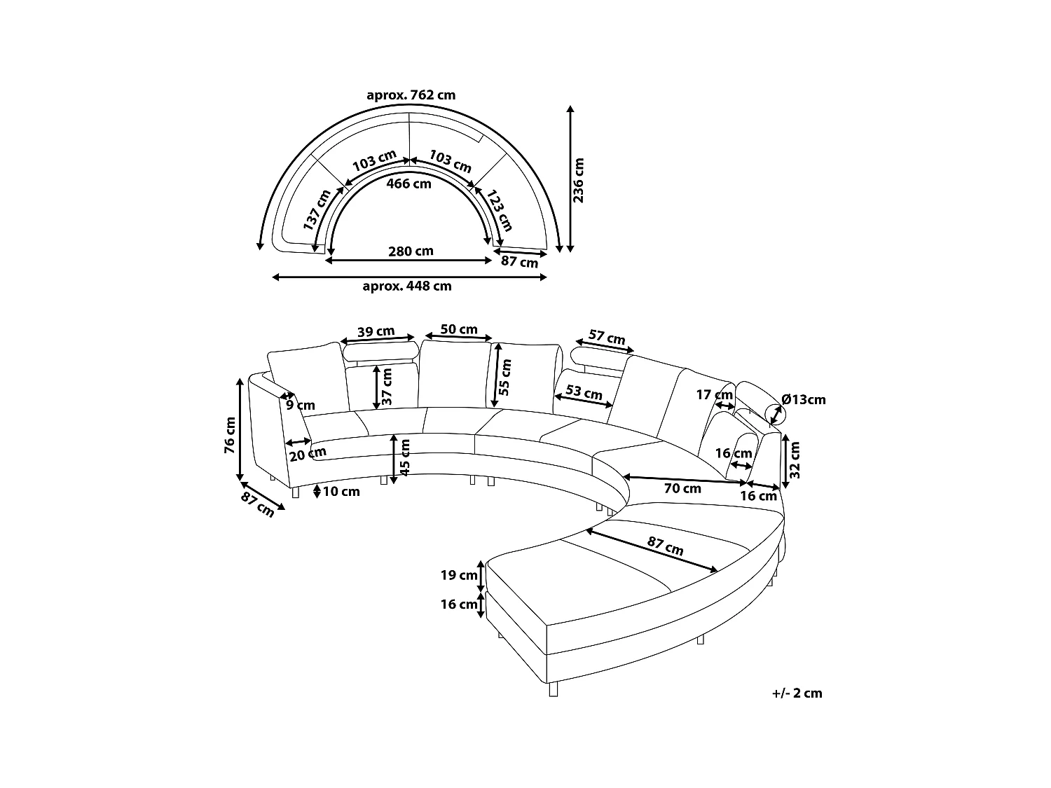 Sofa Halbkreis Leder braun verstellbare Kopfstützen mit Ottomane Modern Rotunde