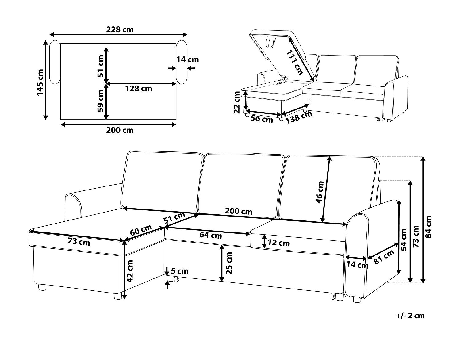 Divano letto angolare NESNA Tessuto Grigio chiaro con contenitore 3 posti Lato destro