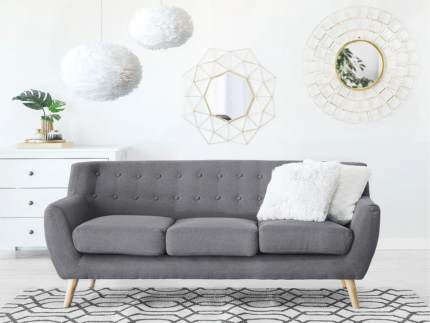 Sofa MOTALA Stoff Hellgrau 3-Sitzer