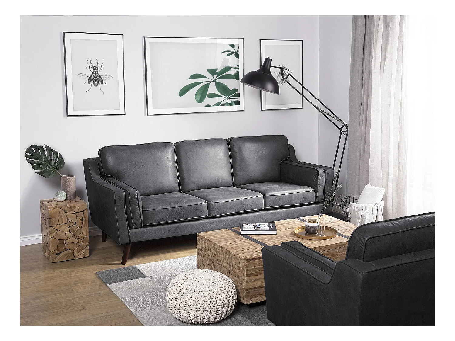 Canapé 3 places LOKKA Cuir PU Gris