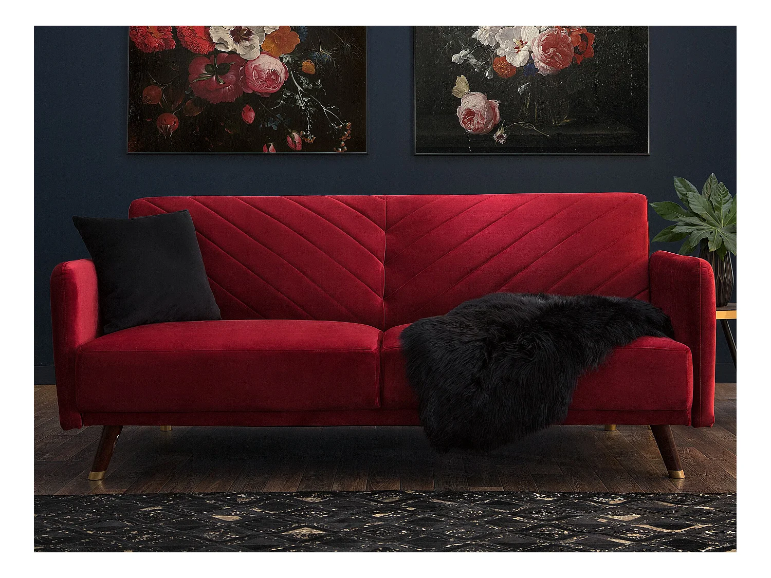 Slaapbank SENJA Fluweel Donkerrood 3-zitter