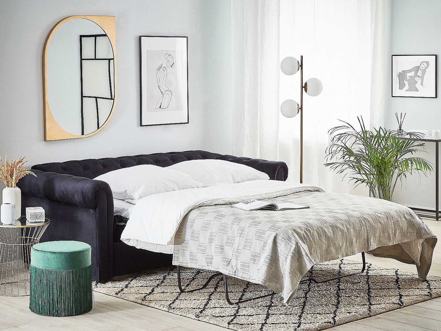 Canapé-lit 3 places CHESTERFIELD Velours Noir