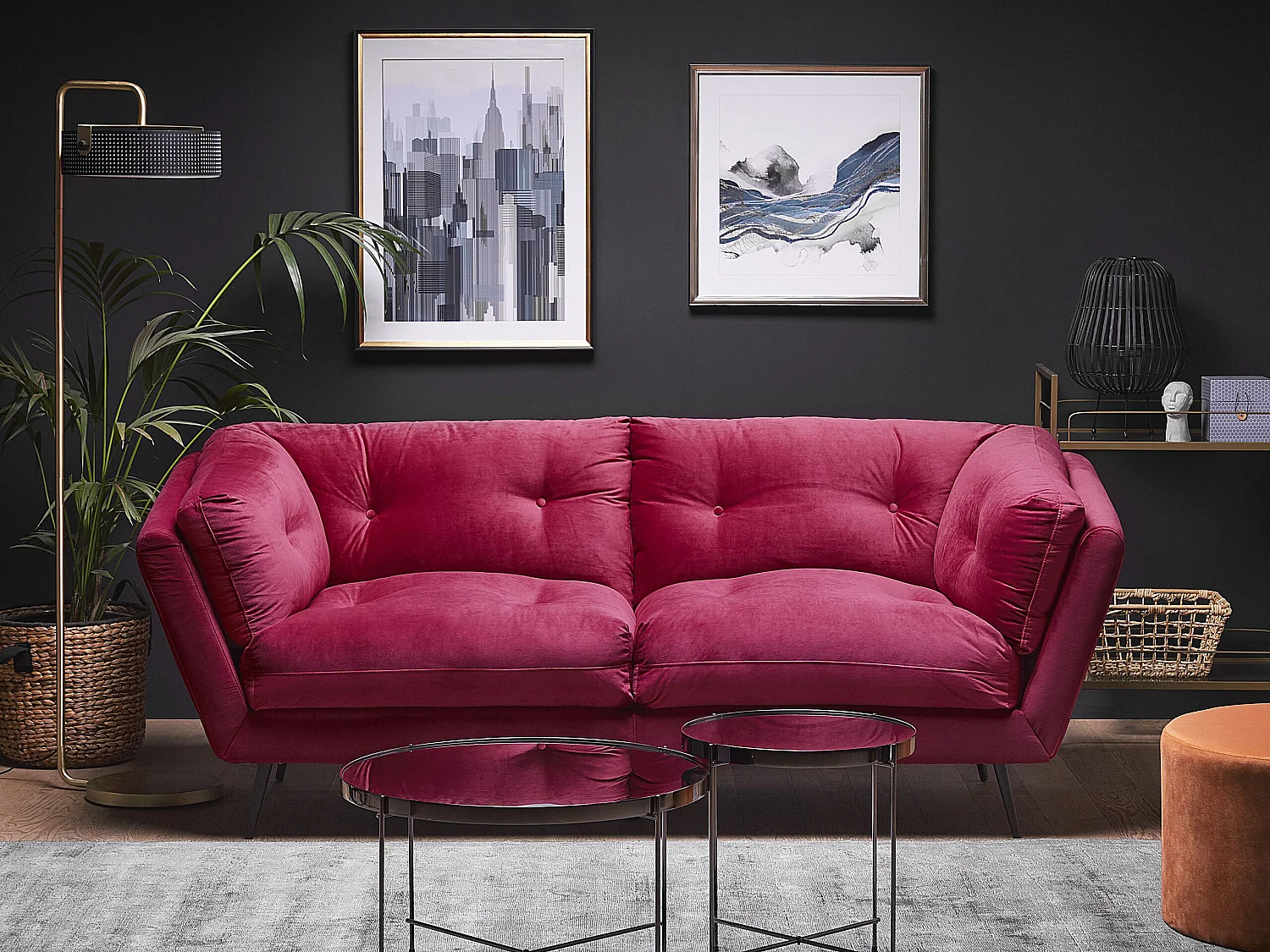 Modernes Sofa aus Samtstoff in Burgunderrot 3er Sitzer Lenvik