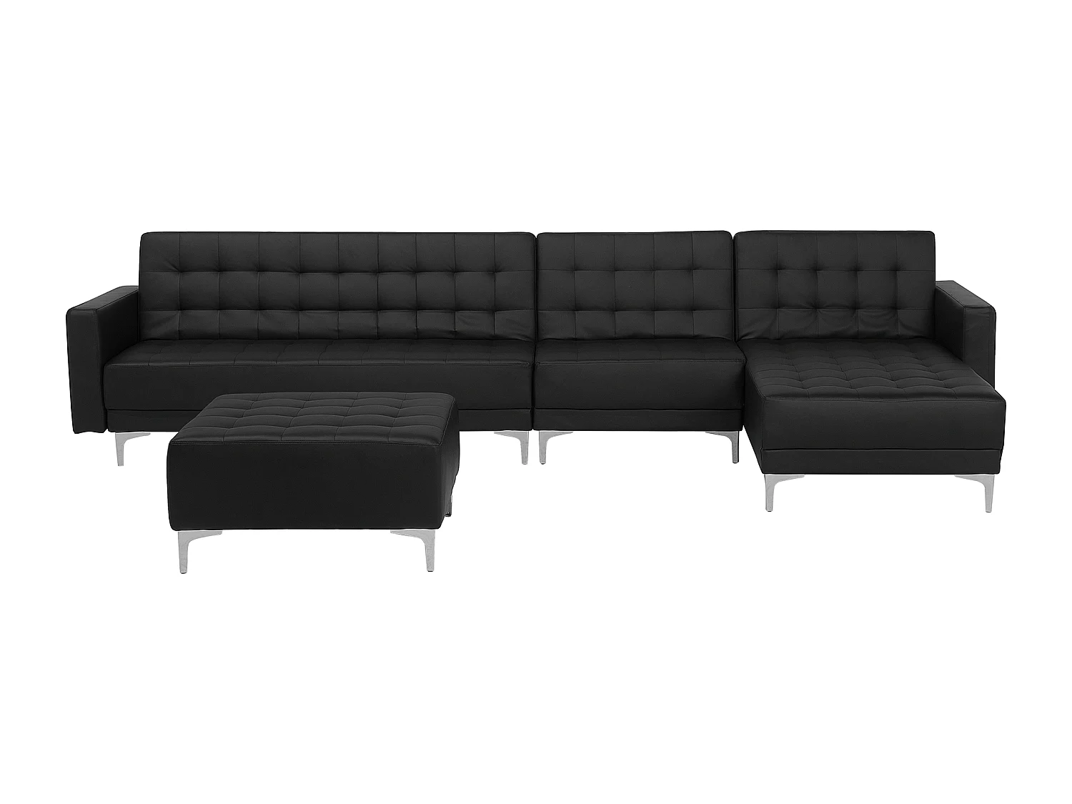 Canapé-lit d'angle modulable 5 places ABERDEEN Cuir PU Noir avec ottoman Côté droite