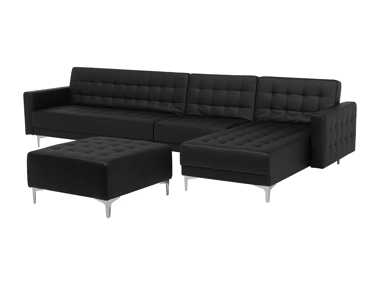 Canapé-lit d'angle modulable 5 places ABERDEEN Cuir PU Noir avec ottoman Côté droite