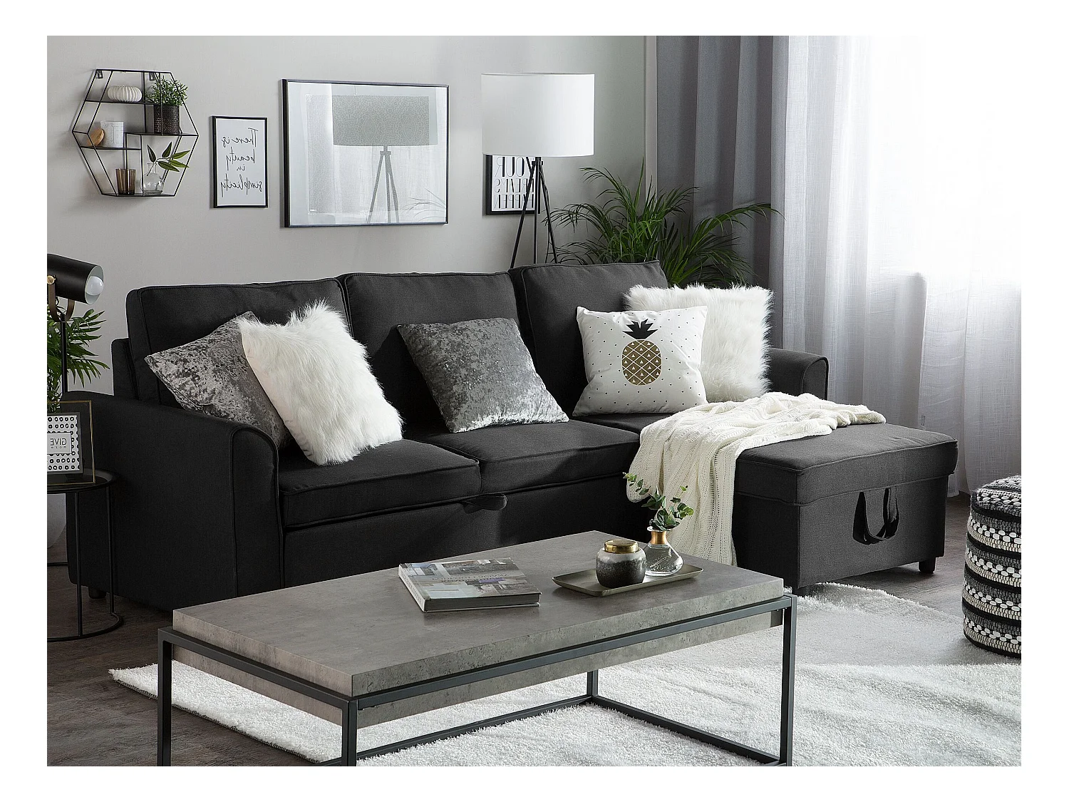 Modernes Ecksofa mit Stauraum Polsterbezug schwarz linksseitig Nesna