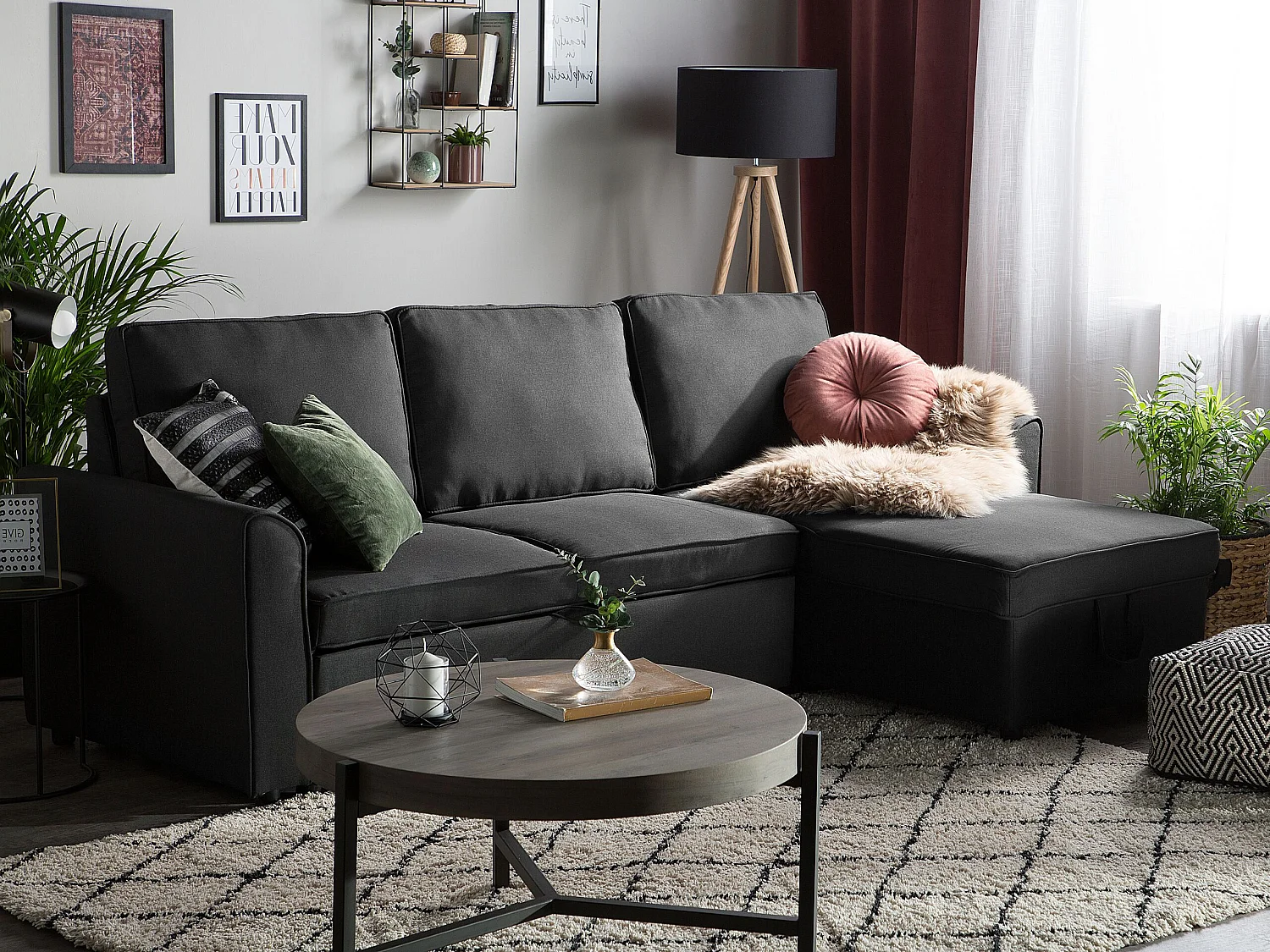 Modernes Ecksofa mit Stauraum Polsterbezug schwarz linksseitig Nesna