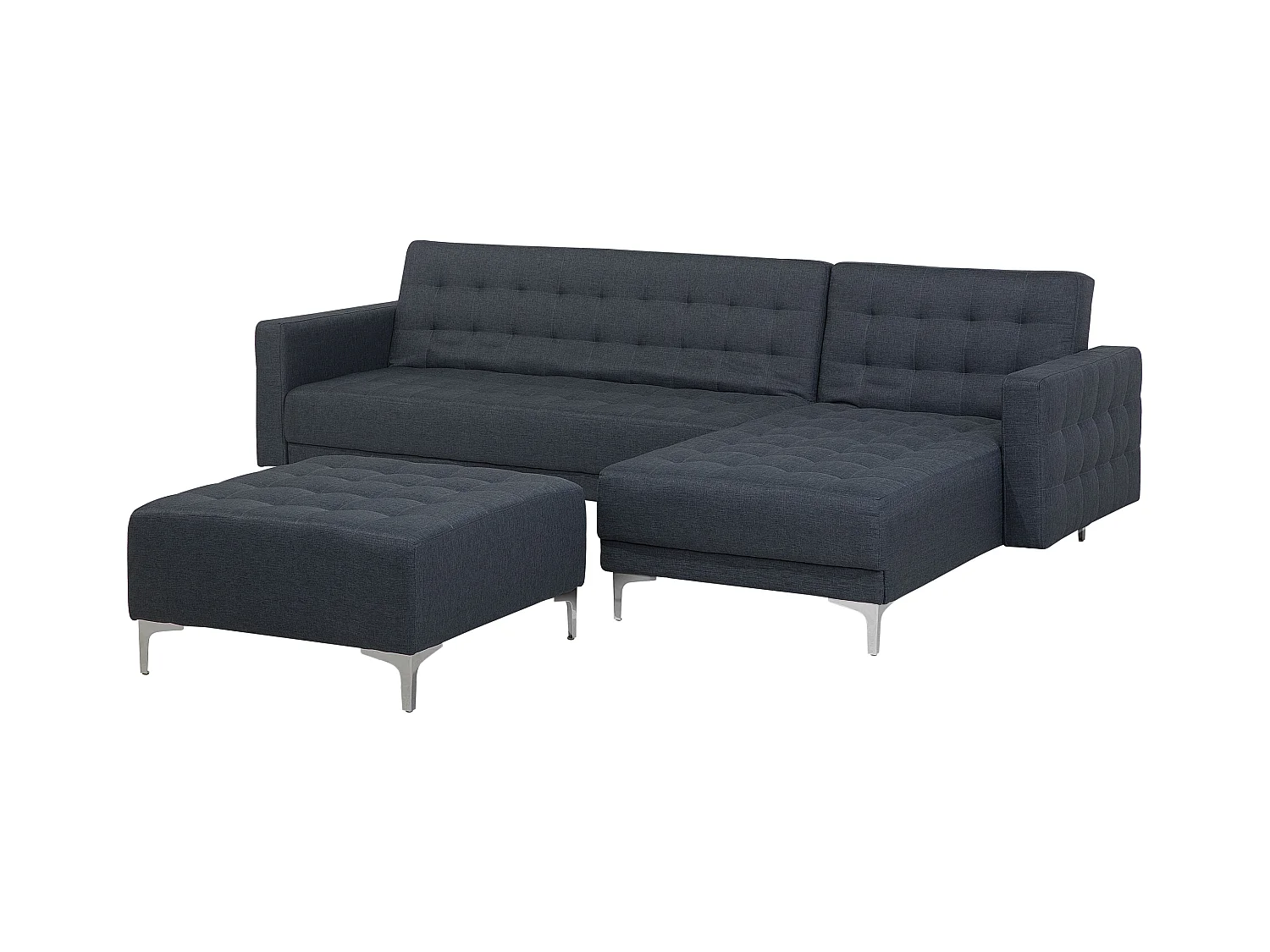 Canapé-lit d'angle modulable 4 places ABERDEEN Tissu Gris foncé avec ottoman Côté droite