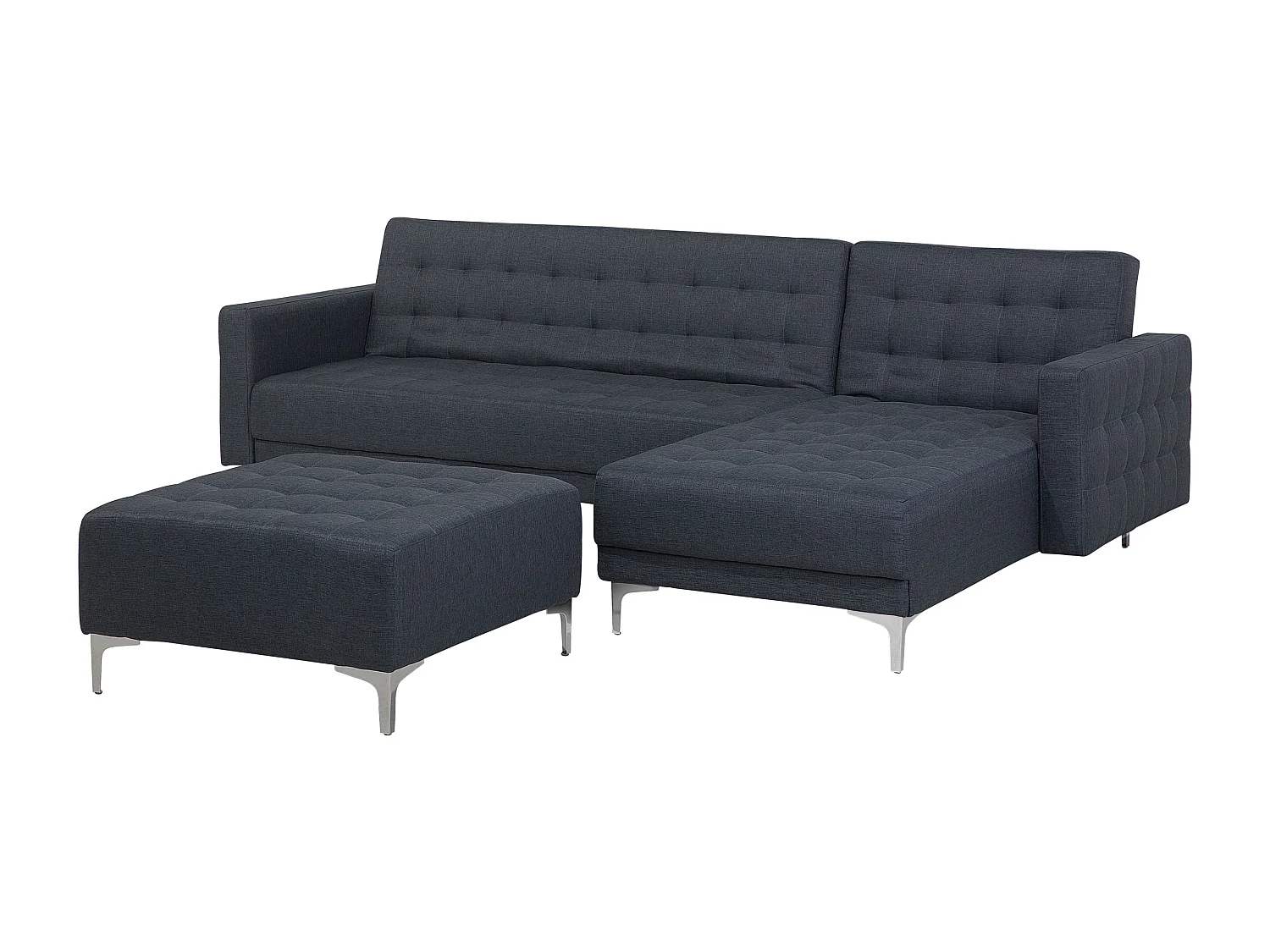 Canapé-lit d'angle modulable 4 places ABERDEEN Tissu Gris foncé avec ottoman Côté droite