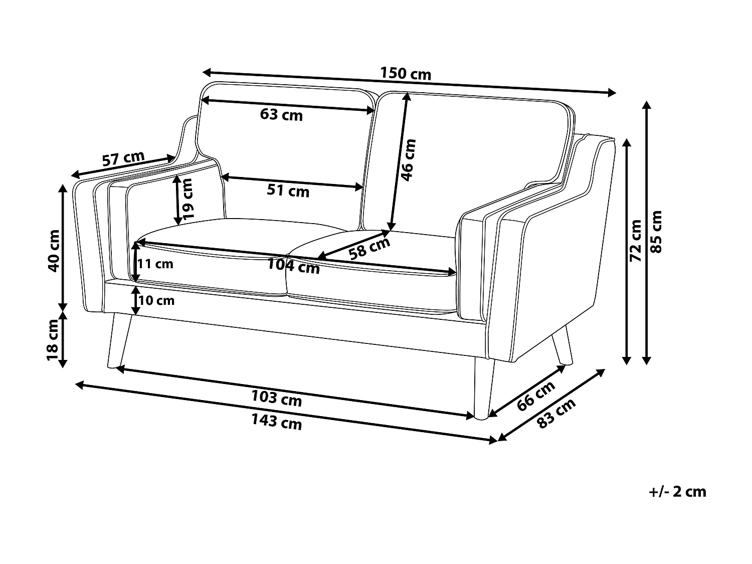 Sofa LOKKA Welur Granatowy dla 2 osób