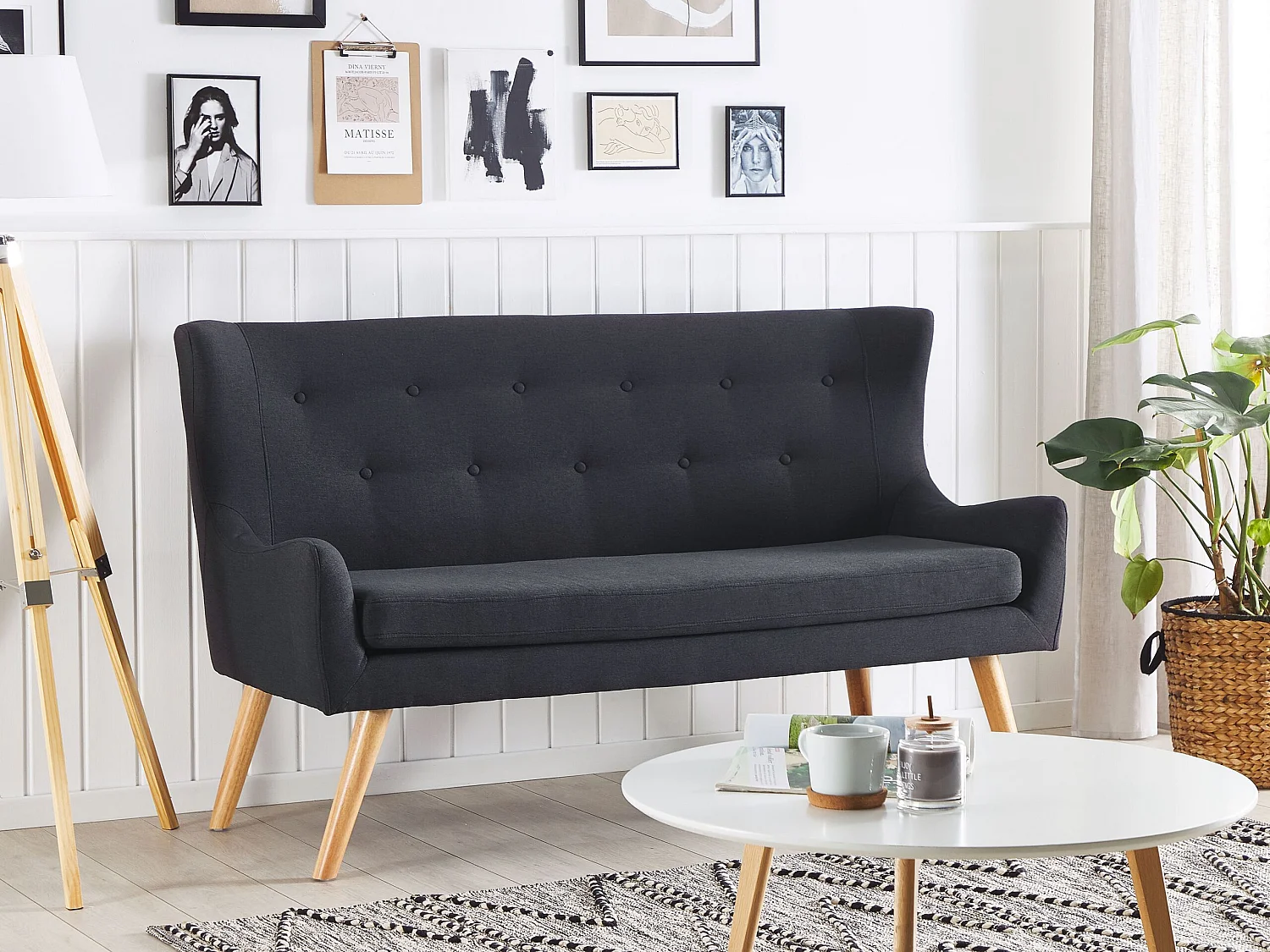 Banc rembourré 2 places SKIBBY Tissu Noir