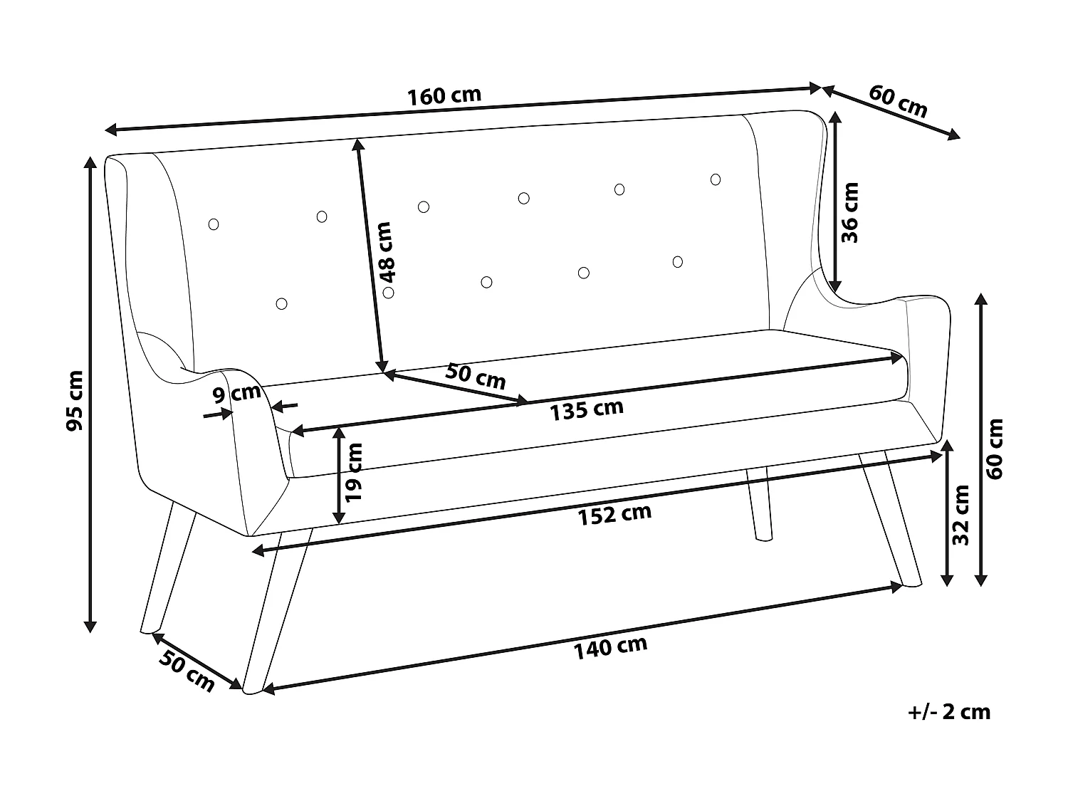 Banc rembourré 2 places SKIBBY Tissu Noir