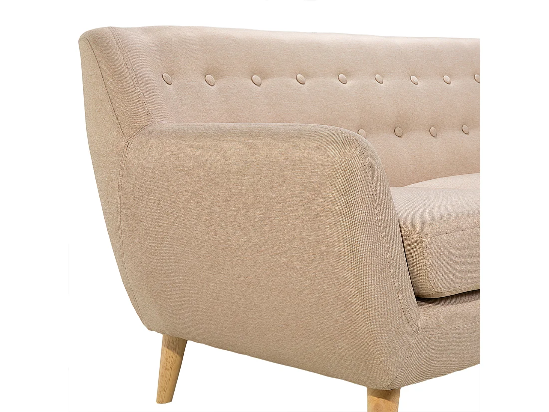 3-Sitzer Sofa mit Armlehnen Stoff Beige Knopfheftung Holzgestell Retro Motala