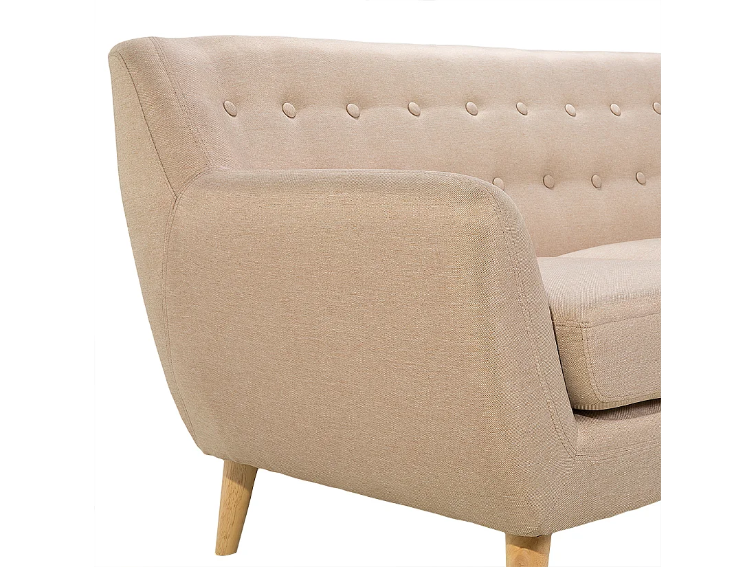 3-Sitzer Sofa mit Armlehnen Stoff Beige Knopfheftung Holzgestell Retro Motala
