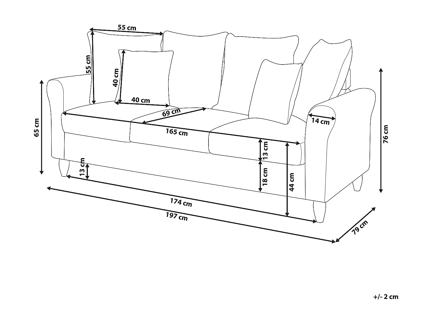 Sofa BORNHOLM Welur Czarny dla 3 osób