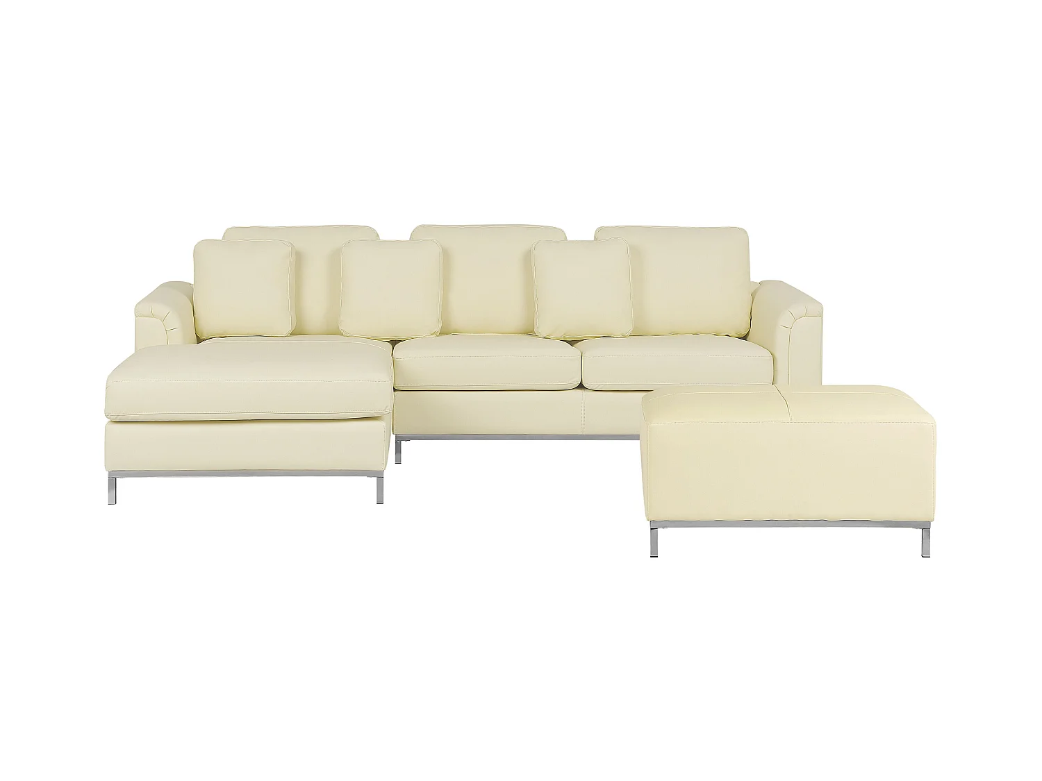 Modernes Ecksofa mit Ottomane Echtleder beige rechtsseitig Oslo