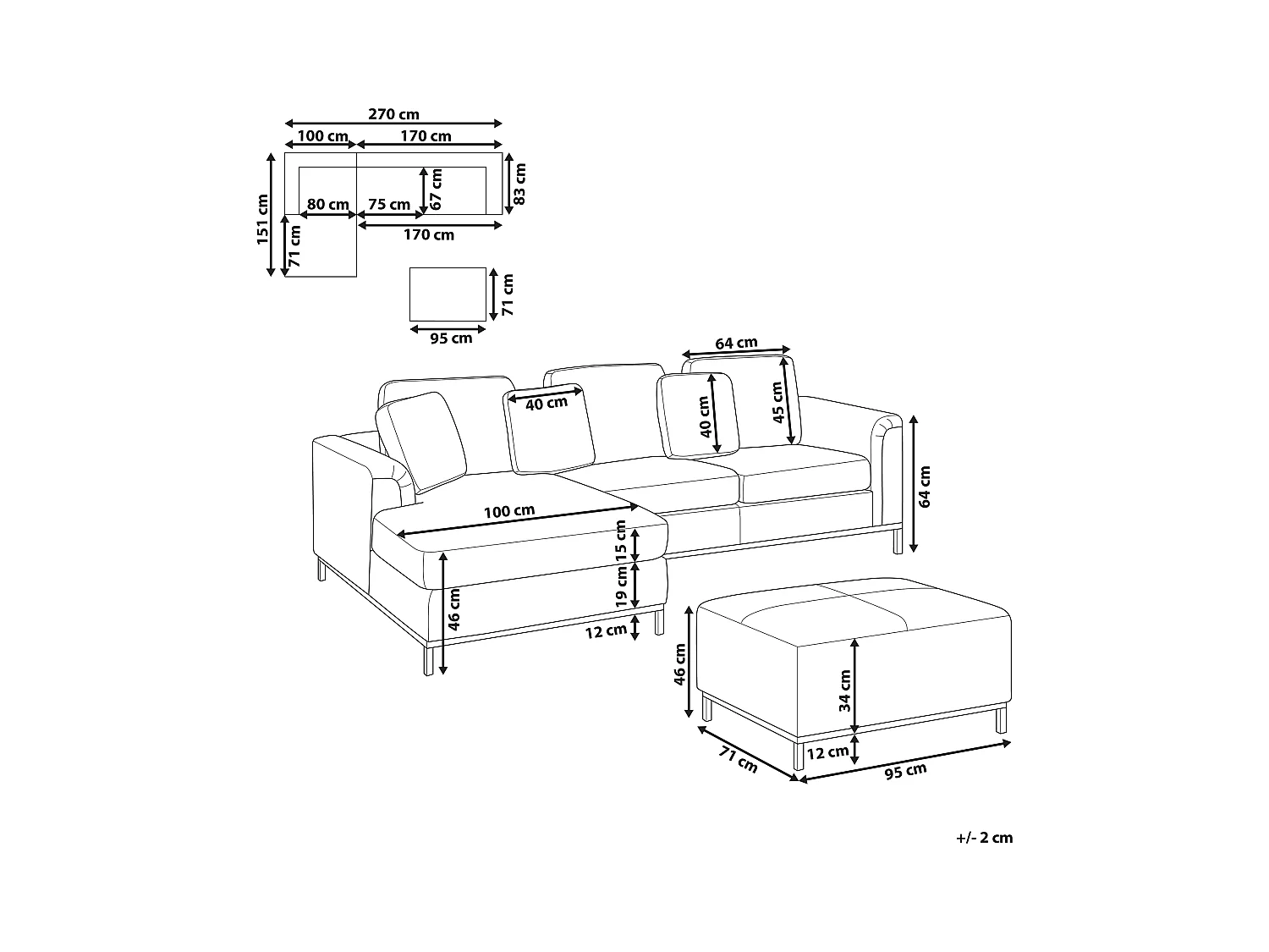Modernes Ecksofa mit Ottomane Echtleder beige rechtsseitig Oslo
