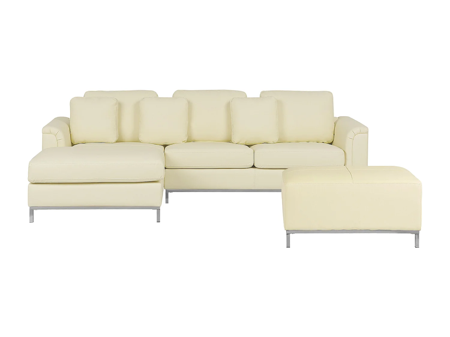 Canapé Angle à gauche en Cuir Véritable Beige et Pouf Ottoman Housses Amovibles Oslo