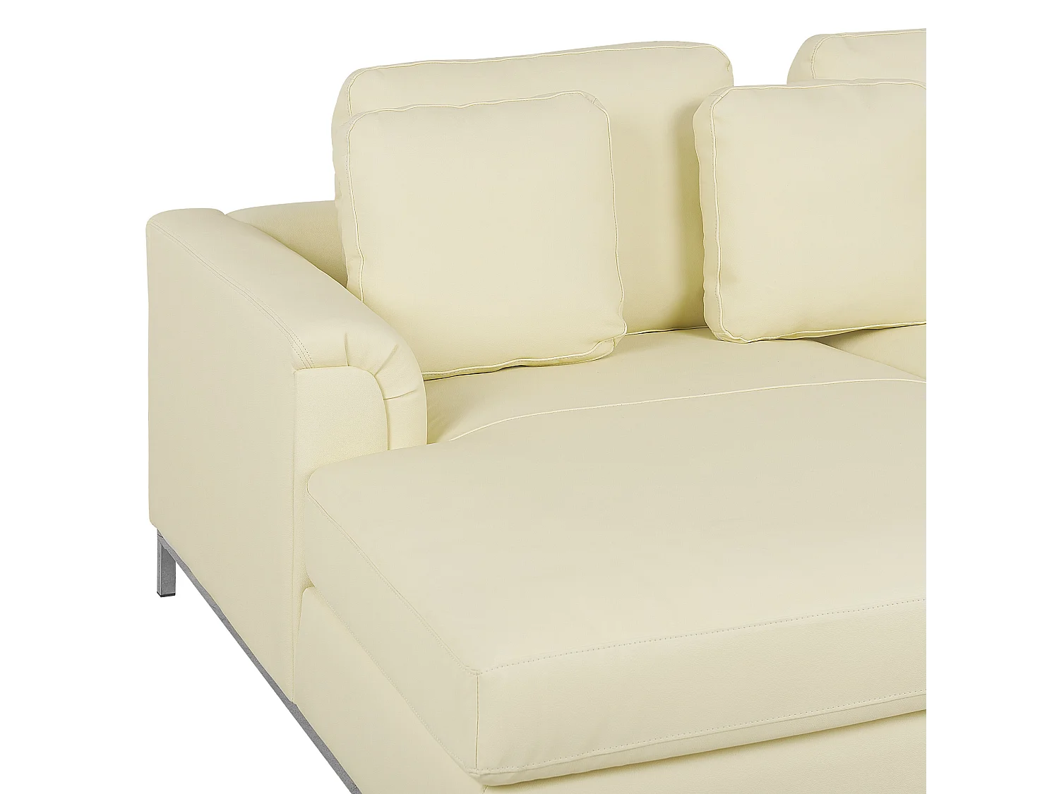 Canapé Angle à gauche en Cuir Véritable Beige et Pouf Ottoman Housses Amovibles Oslo