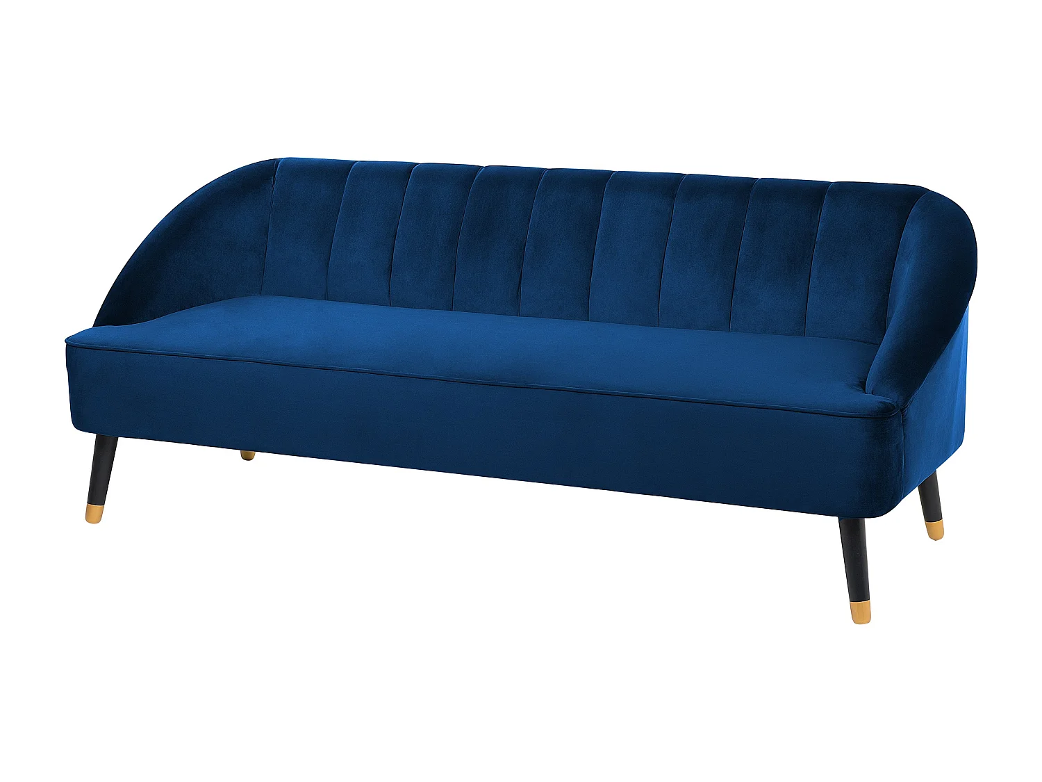 3-Sitzer Sofa Samtstoff blau gesteppt mit hohen Füßen schwarz / gold Alsvag