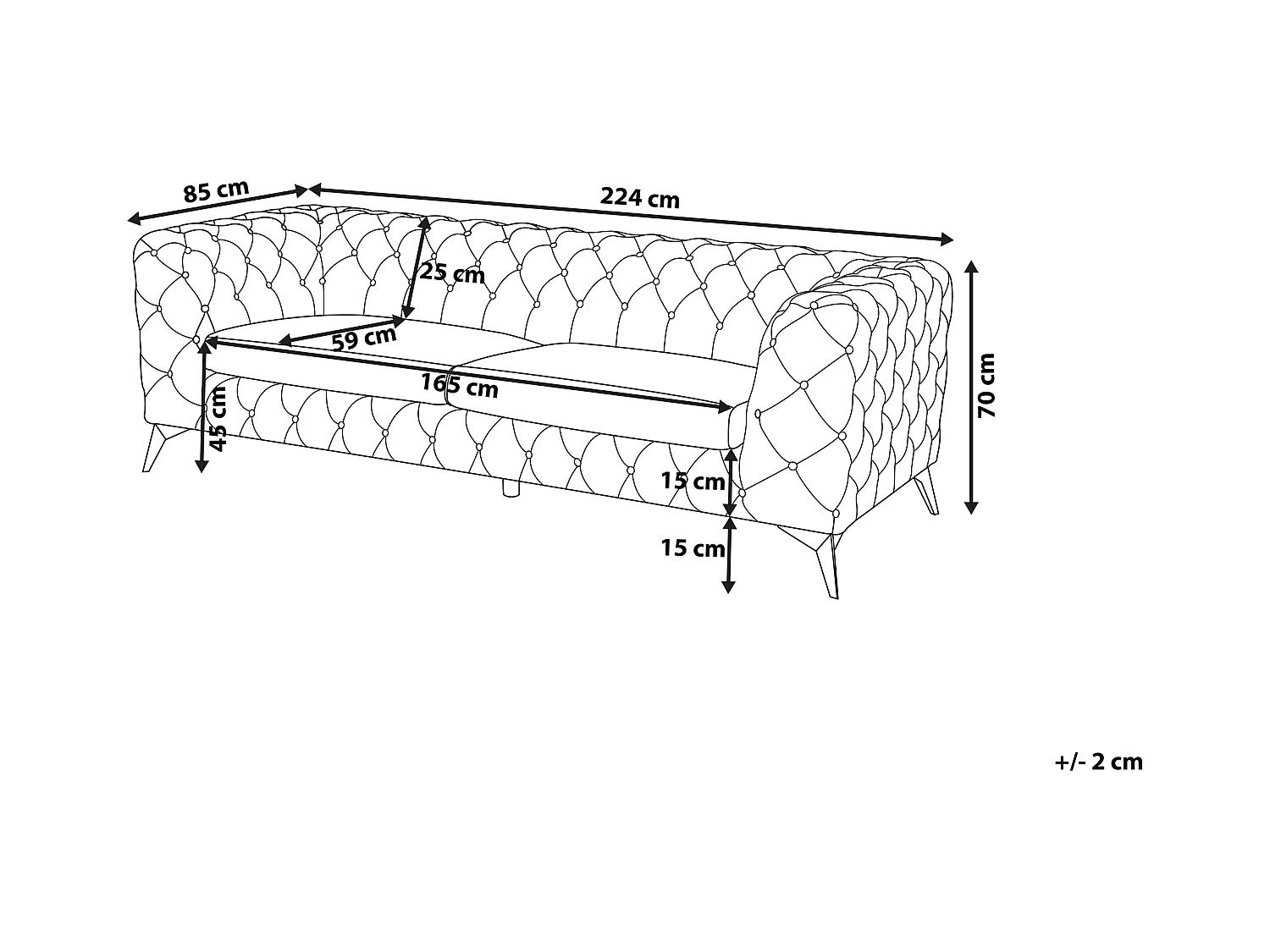 Canapé 3 places SOTRA Velours Noir