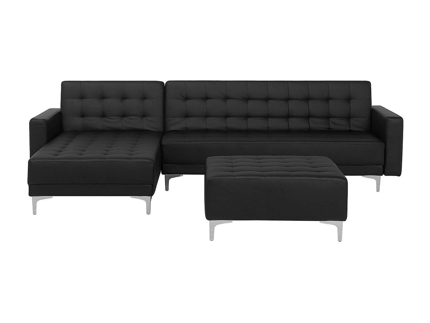 Divano letto angolare modulare ABERDEEN Pelle sintetica Nero con ottomana 4 posti Lato destro