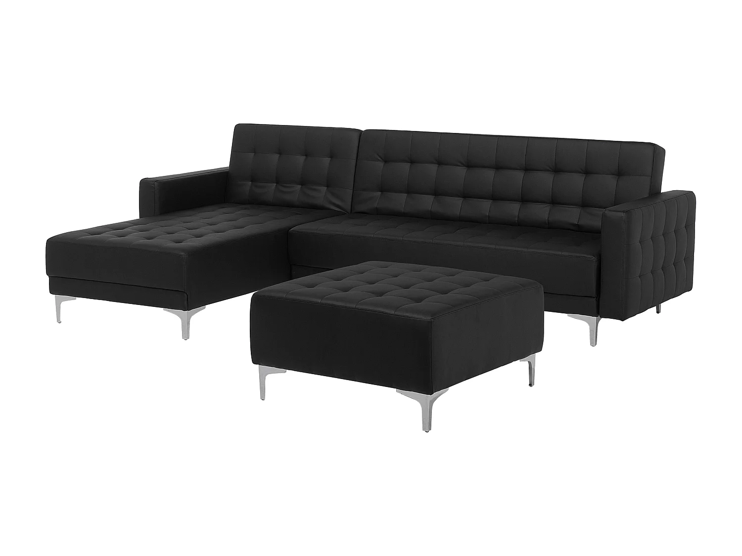 Divano letto angolare modulare ABERDEEN Pelle sintetica Nero con ottomana 4 posti Lato destro
