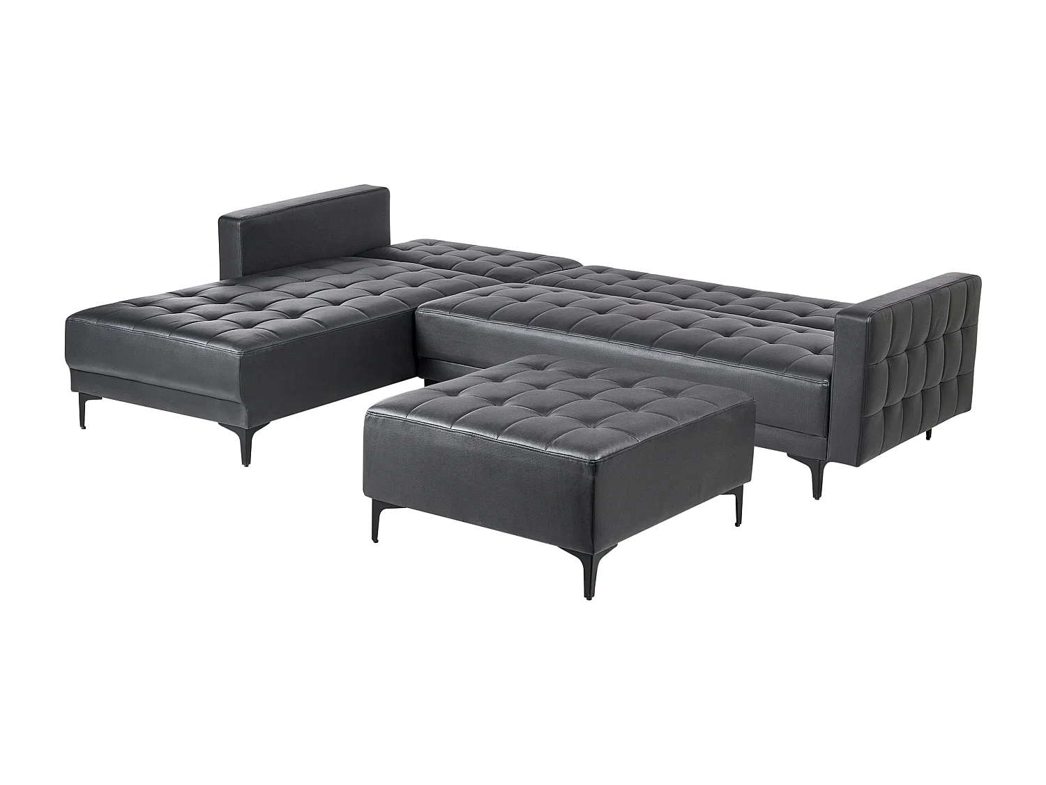 Divano letto angolare modulare ABERDEEN Pelle sintetica Nero con ottomana 4 posti Lato destro