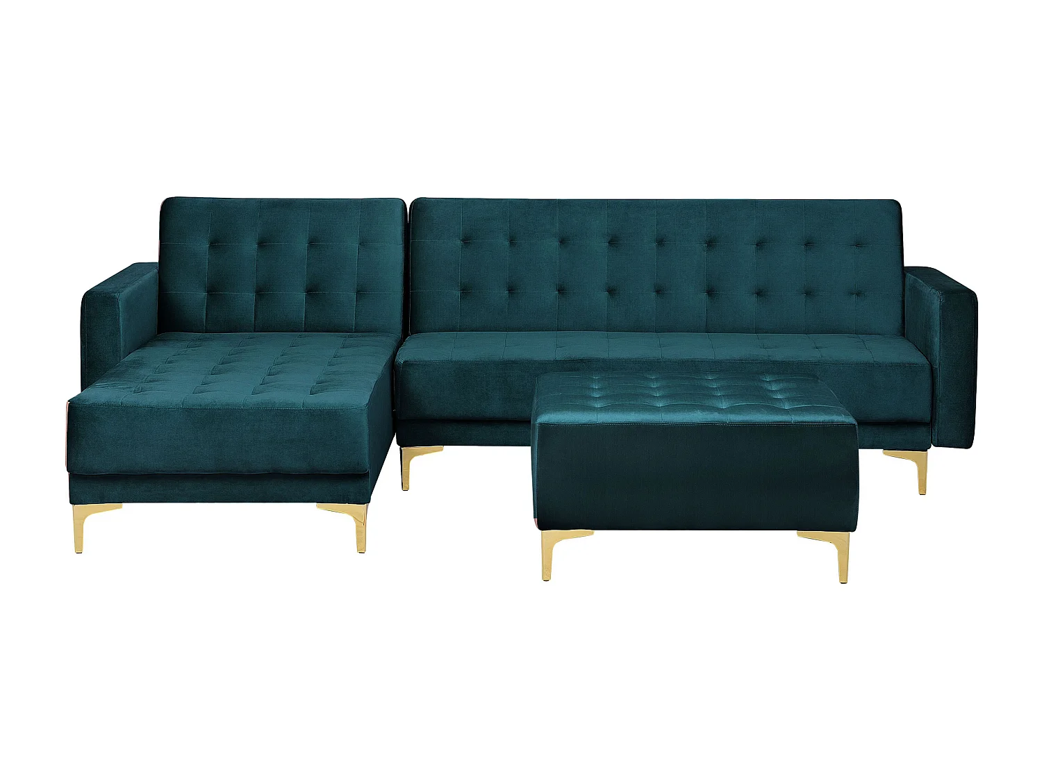 Modulaire hoekslaapbank ABERDEEN Fluweel Blauwgroen Met ottomaan 4-zitter Rechterzijde