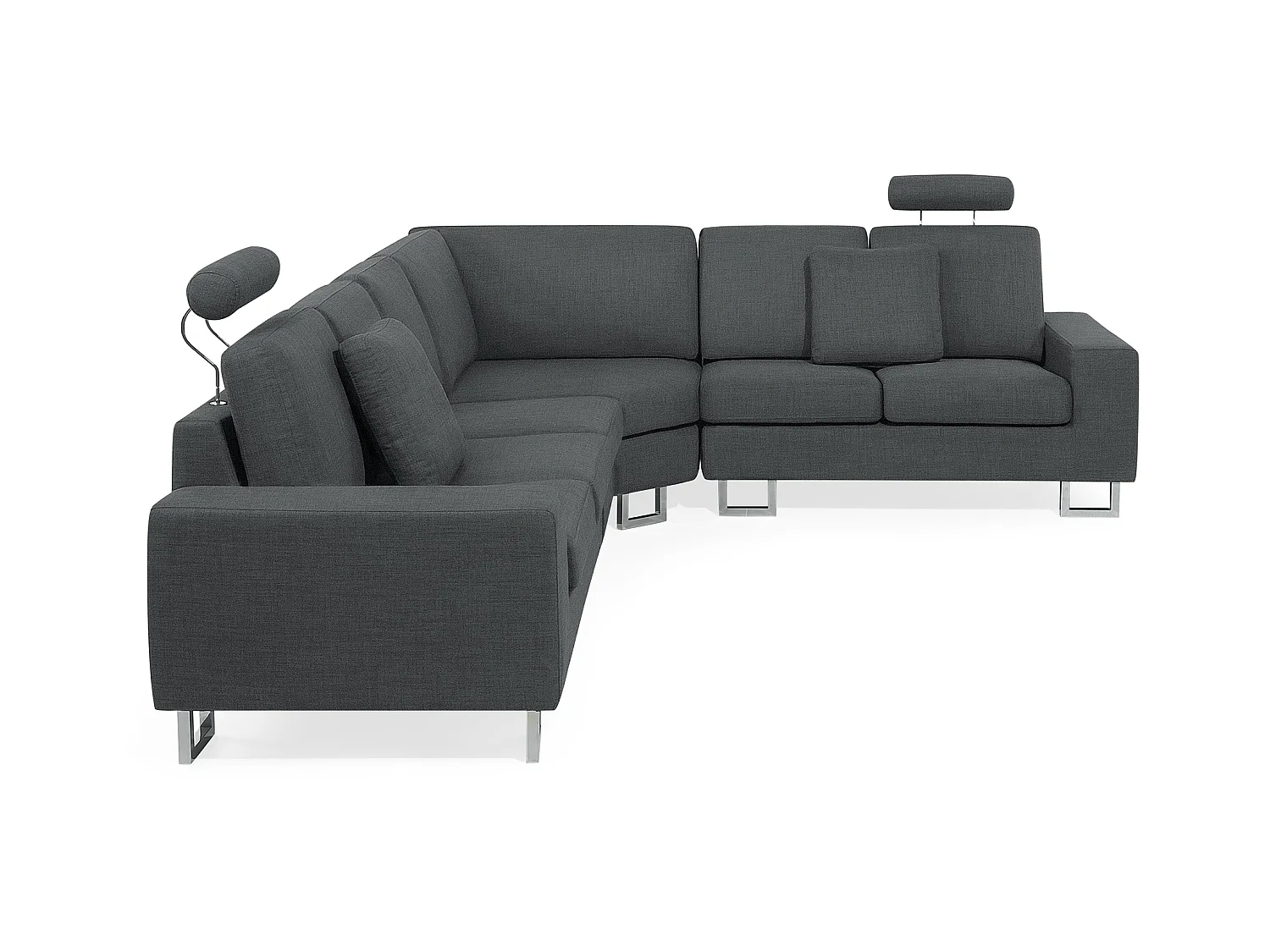 Canapé d'Angle à droite en Tissu Gris Foncé avec Appui-Tête Réglable Stockholm