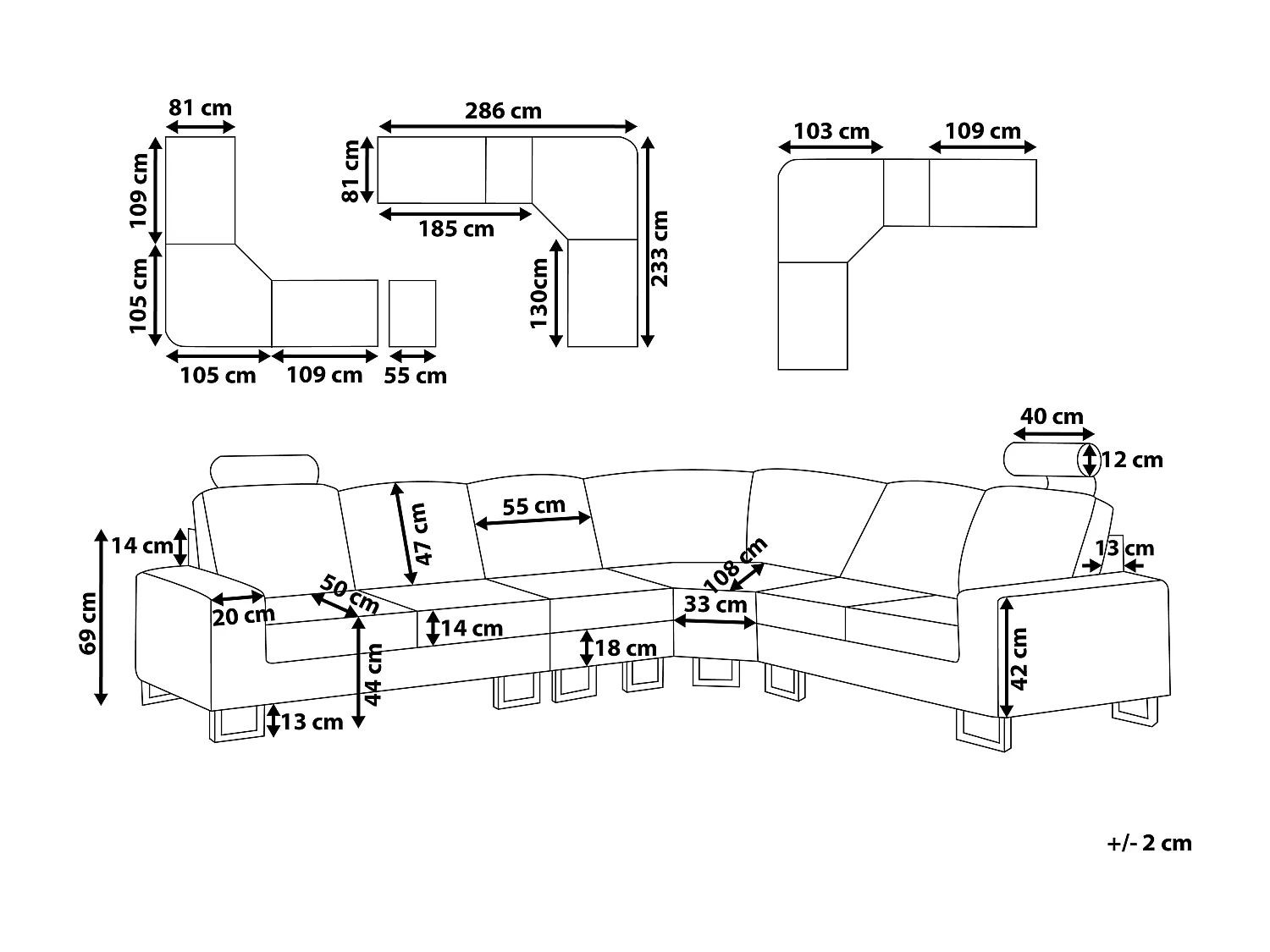 Hoekbank STOCKHOLM Stof Donkergrijs 6-zitter Linkerzijde