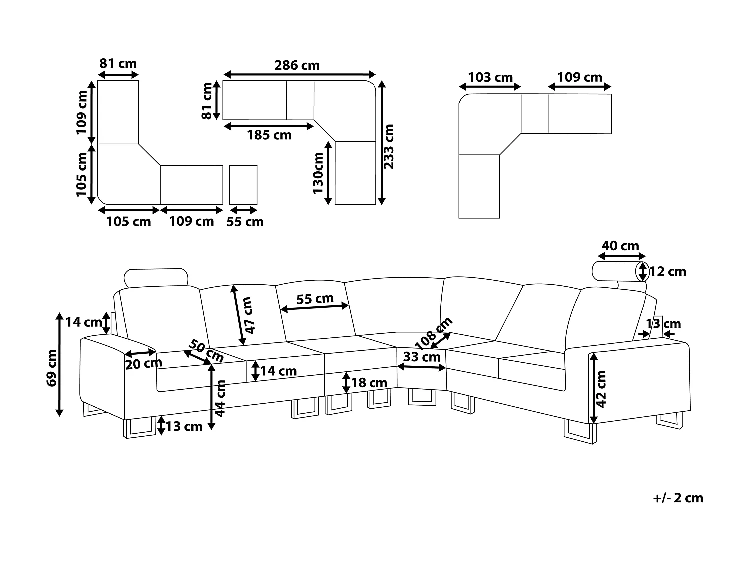Canapé d'Angle à droite en Tissu Gris Foncé avec Appui-Tête Réglable Stockholm