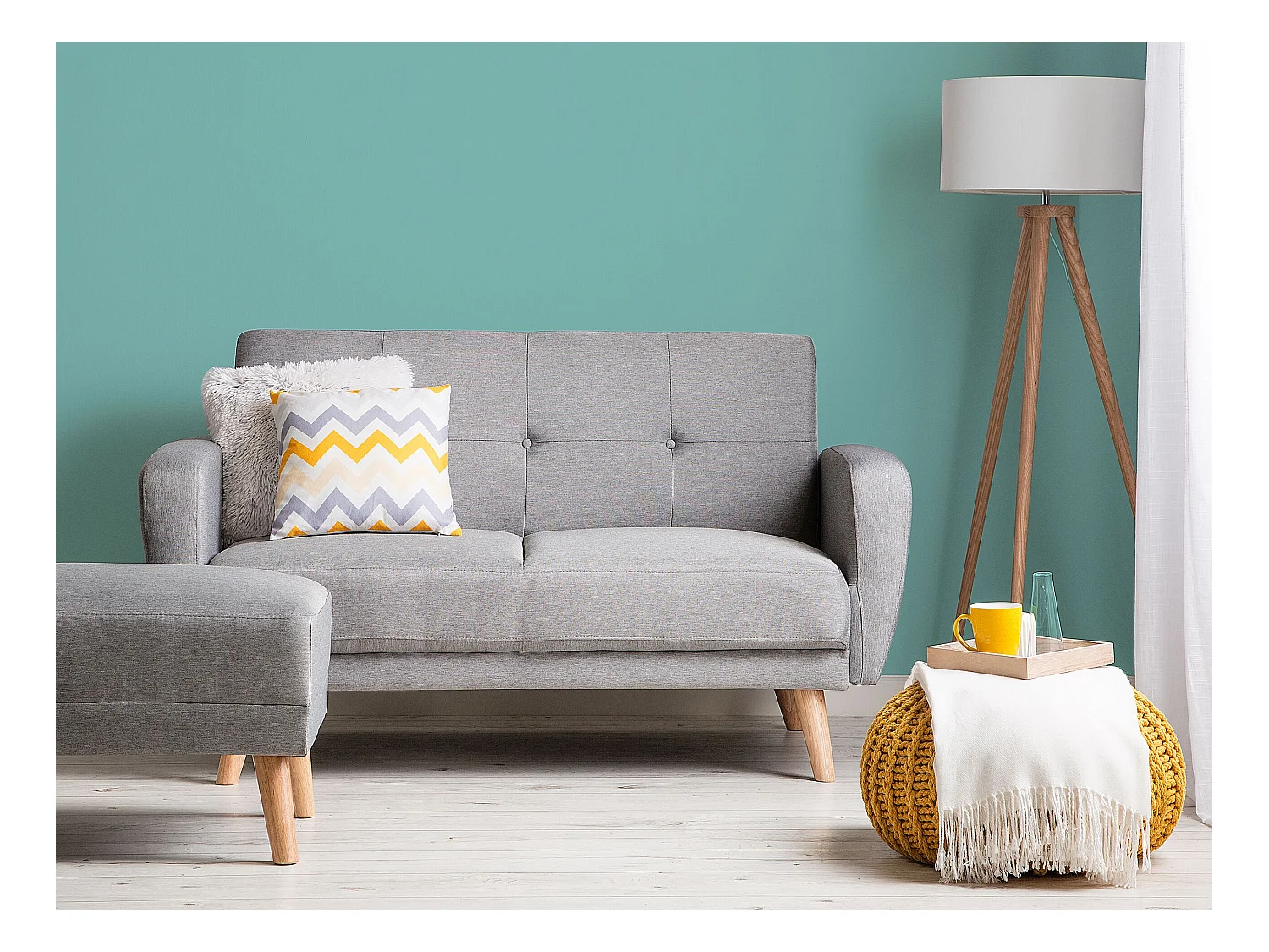 2-Sitzer Sofa Stoffbezug grau mit Schlaffunktion Holzbeine Schlafsofa Florli