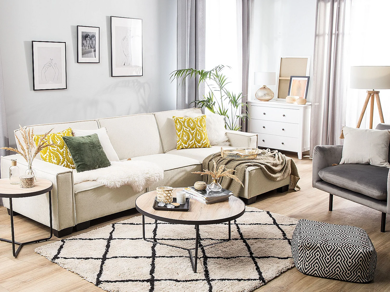 Eckschlafsofa ROMEDAL Stoff Beige 3-Sitzer linksseitig