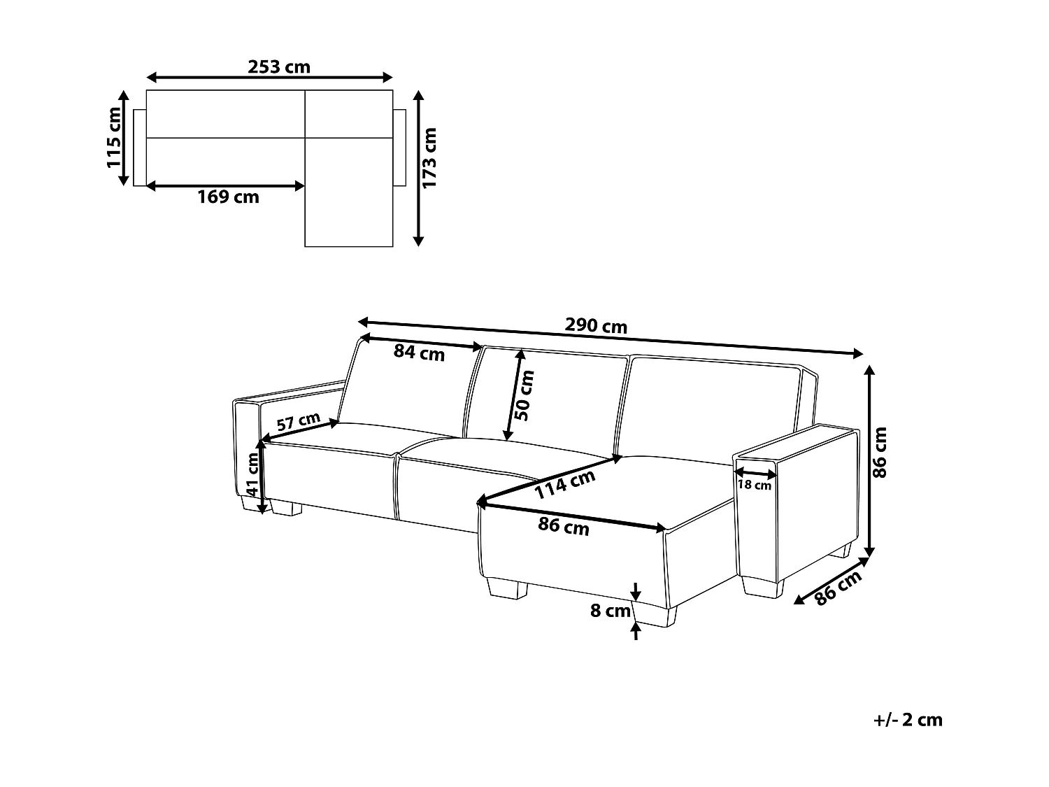 - Canapé Angle à droite - Romedal - Tissu, Beige