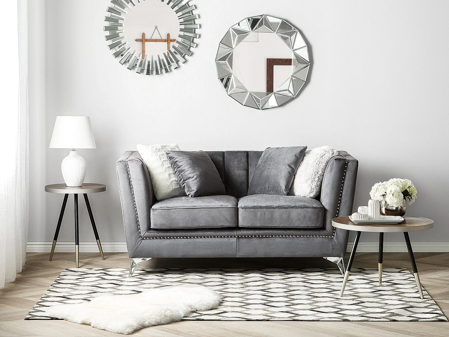 Sofa aus Samtstoff Grau 2-Sitzer modernes Wohnzimmer-Sofa Gaula