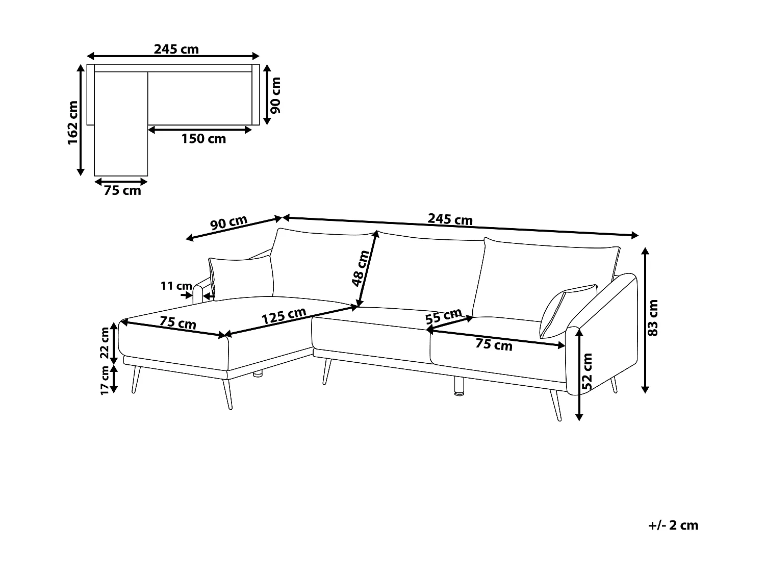 Divano angolare VARDE Velluto Blu marino 3 posti Lato destro