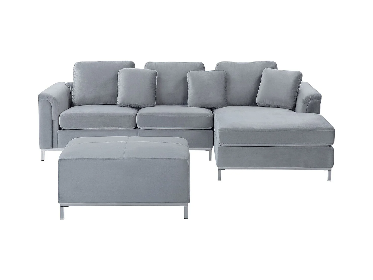 Canapé Angle à droite en Velours Gris et Pouf Ottoman Housses Amovibles Oslo