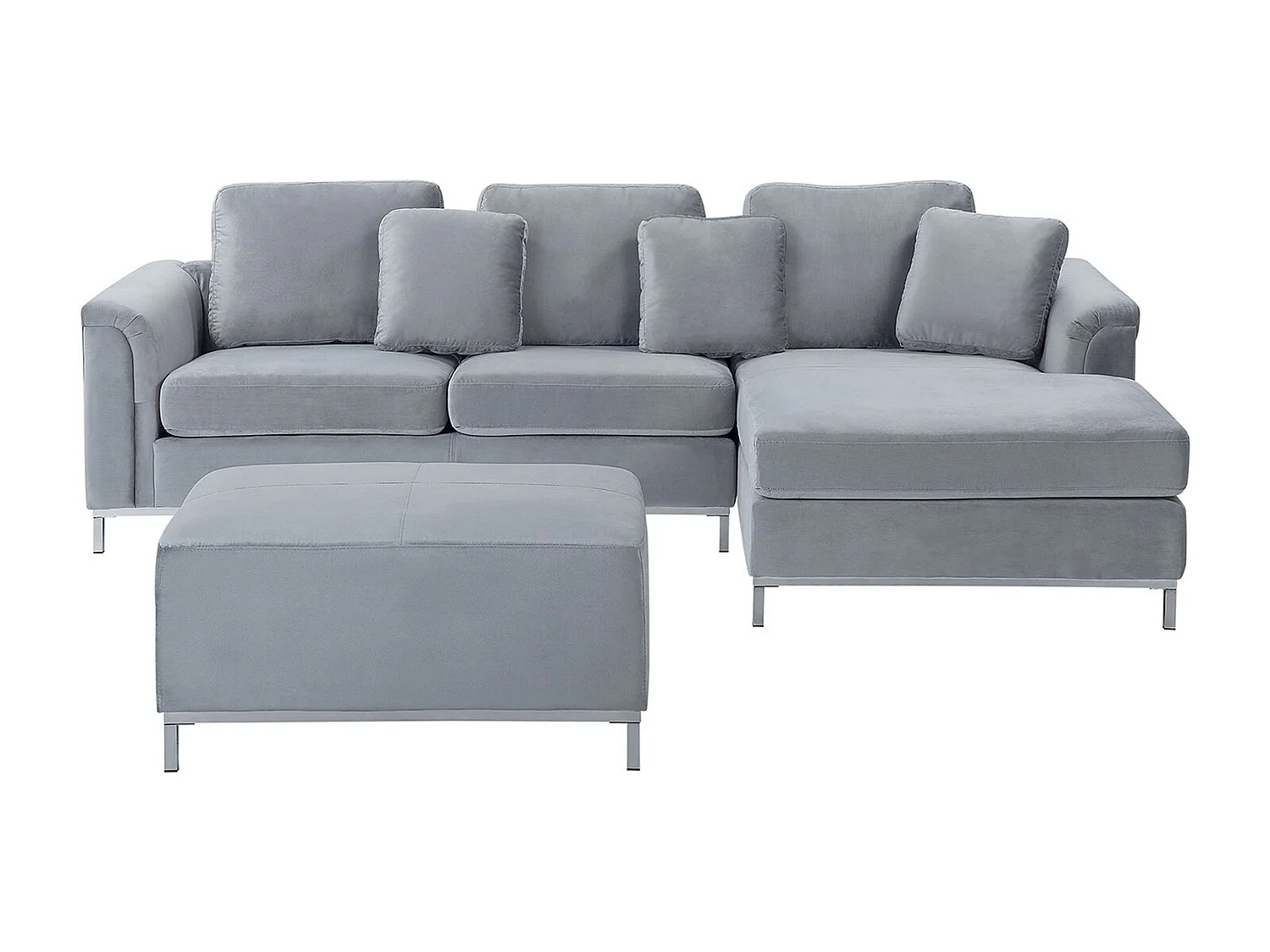 Canapé Angle à droite en Velours Gris et Pouf Ottoman Housses Amovibles Oslo