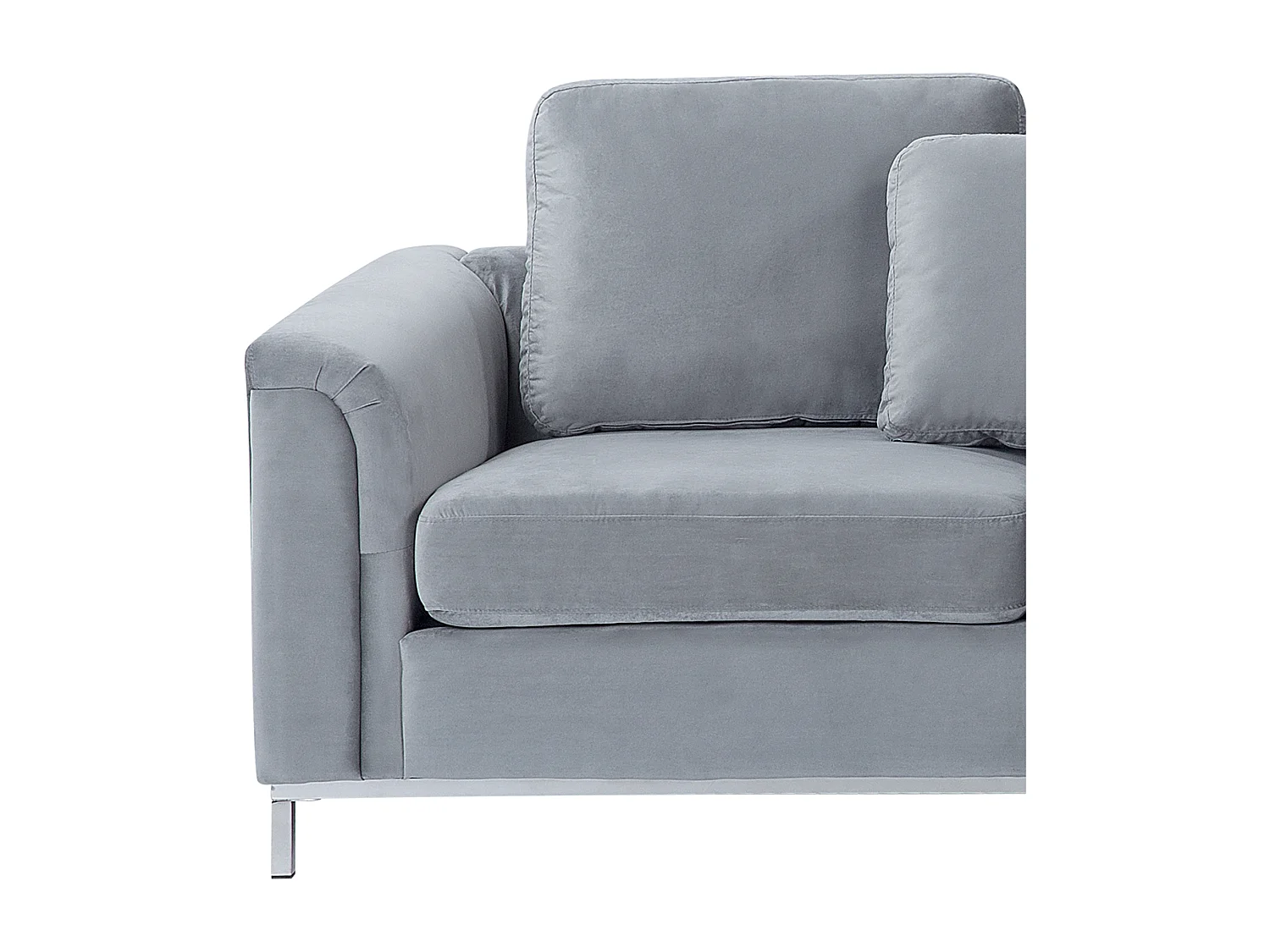 Canapé Angle à droite en Velours Gris et Pouf Ottoman Housses Amovibles Oslo