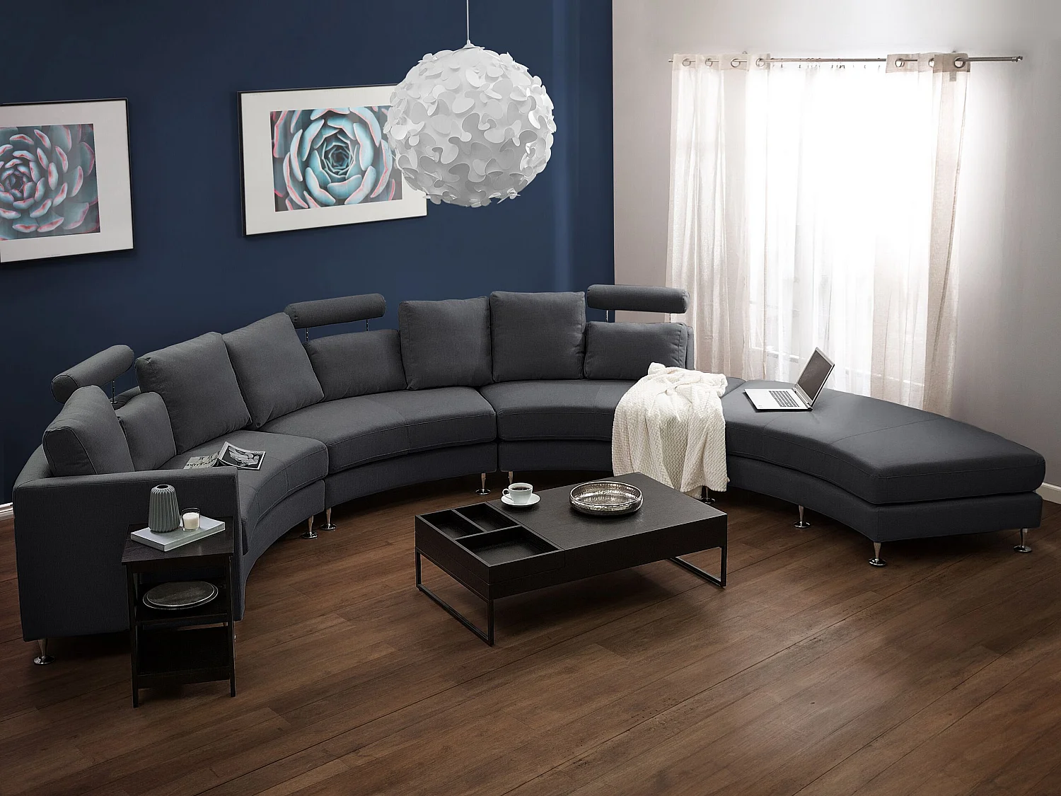 Divano semicircolare ROTUNDE Tessuto Grigio scuro 7 posti